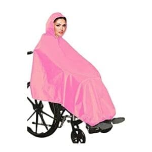 AdirMed Wheelchair Waterproof Poncho With Hood - Rain Protection Cape - Water & Tear Resistant Polyester Cover - Over Knee Coverage - Secure Neck Closure - One Size Fits all - Pink