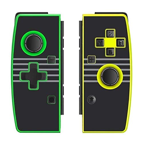 A pair of video game controllers with different colors.