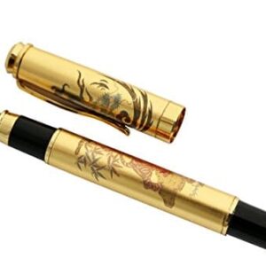 Gold fountain pen with engraved dragon motif