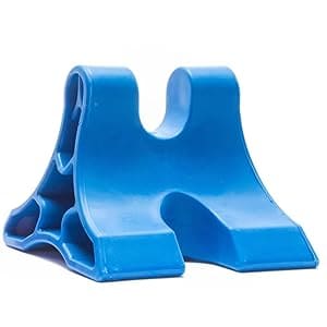 A blue plastic stand is sitting on top of the floor.