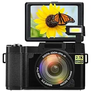 A digital camera with a butterfly on the screen.