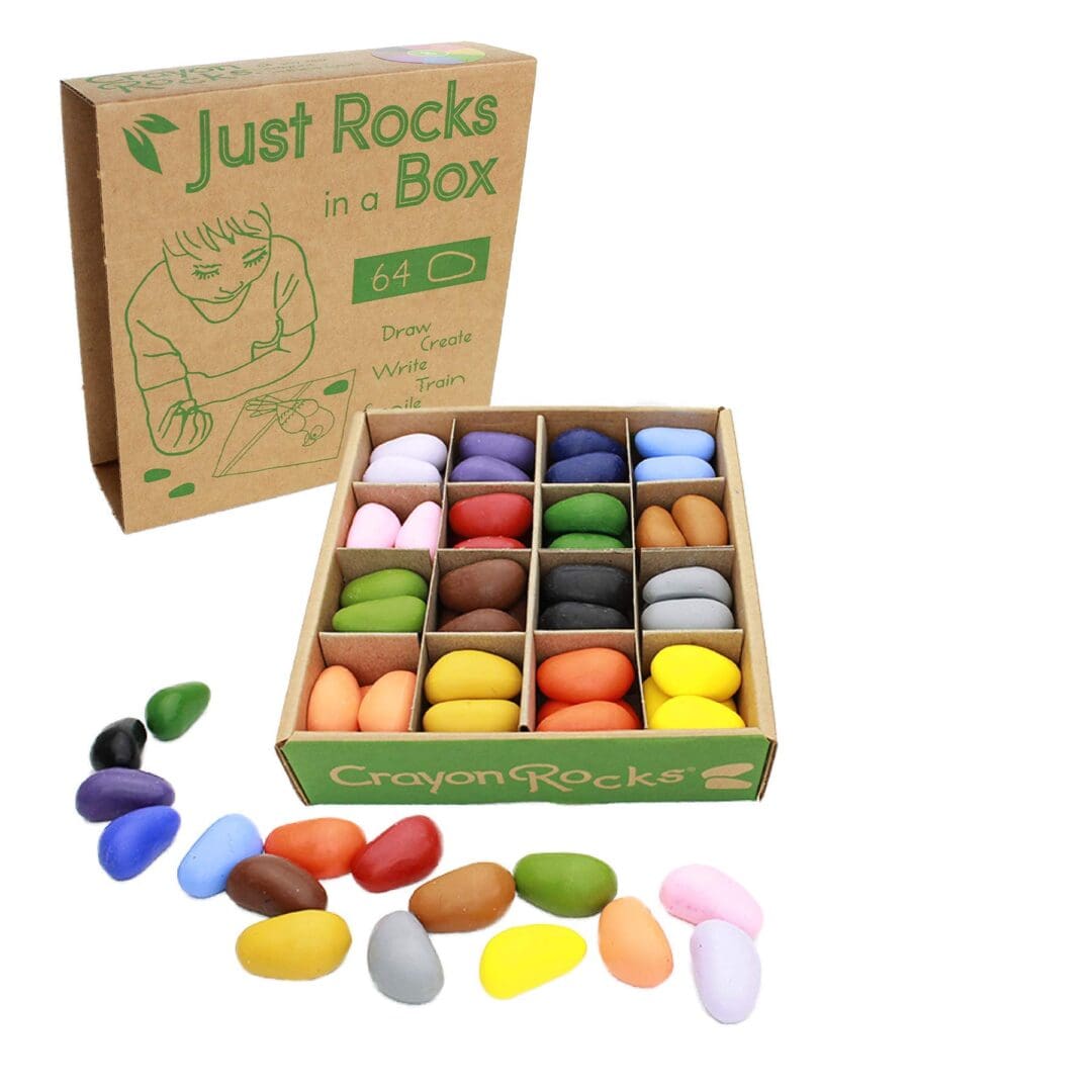 A box of just rocks in the shape of a box with many different colors.