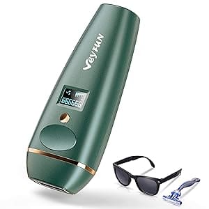 A green device with sunglasses and razor on it.