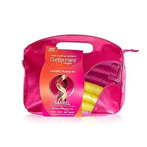 A bag of hair curlers and a pink bag