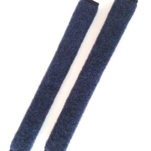 A pair of blue velcro straps on white background.