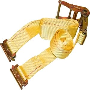 A yellow strap with a metal buckle on it.