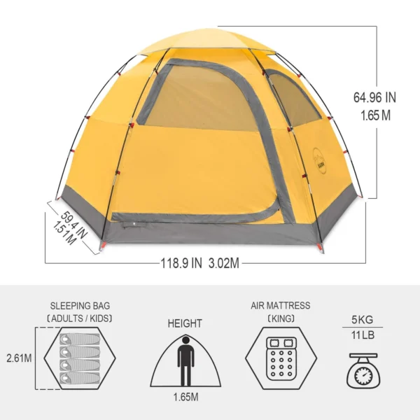 KAZOO Camping Tents 4 Person Waterproof Instant Tents 4 People Cabin Tent Easy Setup with Sun Shade Automatic Aluminum Pole - Image 3